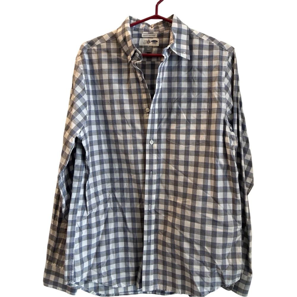 Old Navy Shirt Mens Size Medium Grey/White Check Collared Button Down